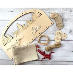 Adventskalender Holz 38×21 cm – Winterlandschaft mit Gänsen, Acryl-Name, Set-Auswahl, Birke 4 mm