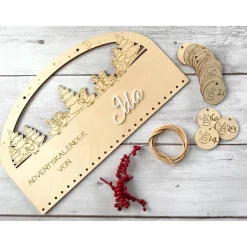 Adventskalender Holz 38×21 cm – Winterlandschaft mit Gänsen, Acryl-Name, Set-Auswahl, Birke 4 mm