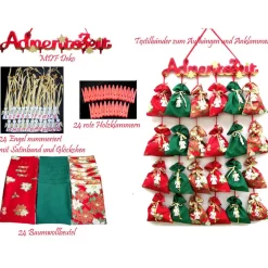 Adventskalender Komplettset XXL Wandbehang Türhänger Adventszeit – Stoff Säckchen zum Befüllen