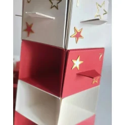 Adventskalender Leuchtturm zum selbst befüllen – Handgemacht in Rot/Cremfarben