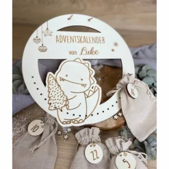 Adventskalender personalisiert mit Namen Dino rund / Weihnachtskalender Advent zum befüllen