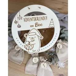 Adventskalender personalisiert mit Namen rund / Weihnachtskalender Holz zum befüllen