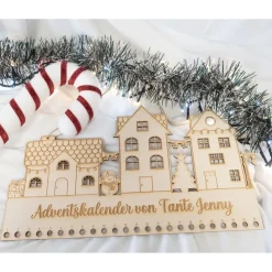 Adventskalender personalisiert zum Befüllen Kinder - Motiv Schneemann Lichterhäuser - DIY Adventskalender