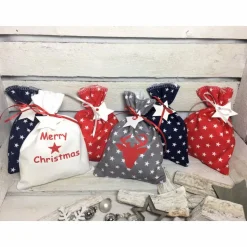 Adventskalender rot blau grau weiß Kalender Advent selber befüllen Säckchen Baumwolle Taschen Tüten Türchen Weihnachten