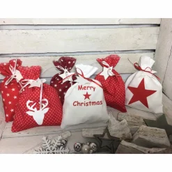 Adventskalender rot weiß Kalender Advent selber befüllen Säckchen Baumwolle Taschen Tüten Türchen Weihnachten