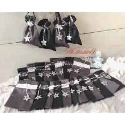 Adventskalender Säckchen zum befüllen edel schwarz Silber Sternenmotiv handgefertigt