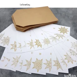 Adventskalender selber befüllen: 24 weiße Kraftpapiertüten & Mandala-Stern Zahlenanhänger