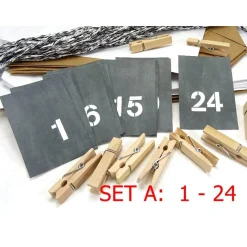 Adventskalender Tüten Klammern, 50m Textilgarn, Auswahl: 24 oder 25 Zahlen, Kreidetafel Anhänger, DIY-Set