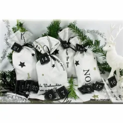 Adventskalender XL Säckchen zum befüllen mit gestickten Filz Zahlen, Kinder Erwachsene Advent Stoff