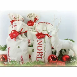 Adventskalender XL Säckchen zum befüllen mit gestickten Filz Zahlen, Kinder Erwachsene Advent Stoff