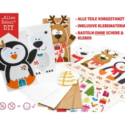 Adventskalender X-Mas Friends zum Befüllen & Basteln DIY Komplettset für Kinder kein Kleber und keine Schere notwendig Weihnachtskalender