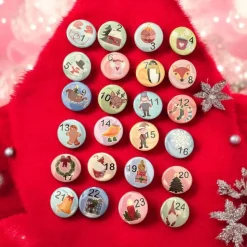 Adventskalender Zahlen Buttons 24er Set Mini 30mm digitale Handzeichnung