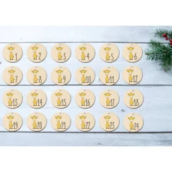 Adventskalender Zahlen Holz 1–24, rund Ø4,5 cm, Giraffe – farbig bedruckt | wiederverwendbar