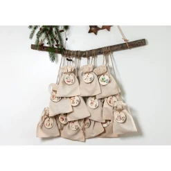 Adventskalender Zahlen Holz 1–24, Ø 4,5 cm – rund, mit Waldtieren bedruckt, lasergeschnitten