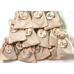 Adventskalender Zahlen Holz 1–24, Ø 4,5 cm – rund, mit Waldtieren bedruckt, lasergeschnitten