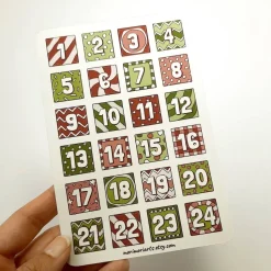 Adventskalender Zahlen Sticker – 1–24, matt, quadratisch, Etiketten für DIY Weihnachtskalender, Bullet Journal