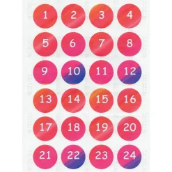 Adventskalender Zahlen Sticker, 4cm, Farbverlauf pink lila, Zahlen 1-24 Aufkleber, made by BuntMixxDESIGN
