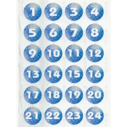 Adventskalender Zahlen Sticker, 4cm rund blau, Schneeflocken, WEISS Zahlen 1-24 Aufkleber, made by BuntMixxDESIGN