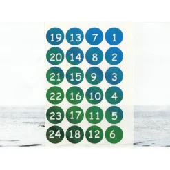 Adventskalender Zahlen Sticker, 3cm rund, blau petrol grün, WEISS Zahlen 1-24 Aufkleber, made by BuntMixxDESIGN