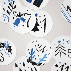Adventskalender Zahlenaufkleber *Christmas Blue* / 24 runde Aufkleber / ∅ 40 mm