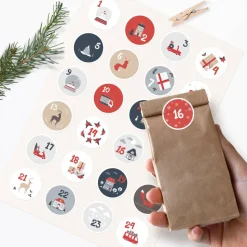 Adventskalender Zahlenaufkleber *Scandi Christmas* / 24 runde Aufkleber / ∅ 40 mm