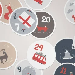 Adventskalender Zahlenaufkleber *Scandi Christmas* / 24 runde Aufkleber / ∅ 40 mm