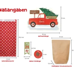 Adventskalender zum Aufhängen und selbst Befüllen X-Mas-Truck - Komplett mit Schnur, Papiertüten & Adventskalenderzahlen
