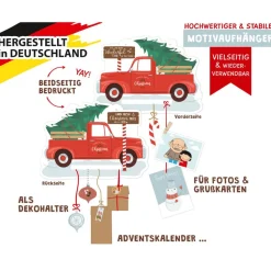Adventskalender zum Aufhängen und selbst Befüllen X-Mas-Truck - Komplett mit Schnur, Papiertüten & Adventskalenderzahlen