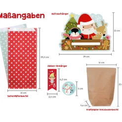 Adventskalender zum Aufhängen und selbst Befüllen Santa - Komplett mit Schnur, Papiertüten & Adventskalenderzahlen