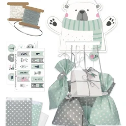 Adventskalender zum Aufhängen und selbst Befüllen Eisbär-Motiv - Komplettset mit Schnur, Papiertüten & Adventskalenderza