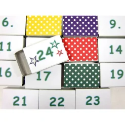 Adventskalender zum Befüllen Mini-Schachteln Schiebeschachtel Punkte Pünktchen bunt grün rot lila Advent