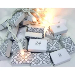 Adventskalender zum Befüllen hellgrau weiss Kachel Muster Schiebeschachtel Schachteln Advent, BuntMixxDESIGN