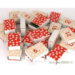 Adventskalender zum Befüllen Sterne Sternchen rot weiß Kraftpapier Mini-Schachteln 24x Schiebeschachtel