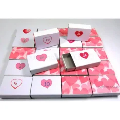 Adventskalender zum Befüllen, Mini-Schachteln, Auswahl 1-24 oder 1-25, rosa pink, Herz, pink hearts, Advent Kalender