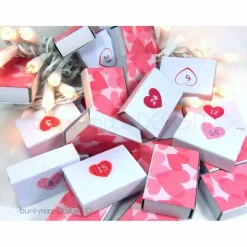 Adventskalender zum Befüllen, Mini-Schachteln, Auswahl 1-24 oder 1-25, rosa pink, Herz, pink hearts, Advent Kalender