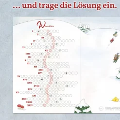 Adventskalender-Rätsel für Kinder ab 6 Jahren um 24 Wichtelwünsche von Waldtieren, mit großem Wald-Panorama (59 x 21 cm)