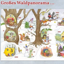 Adventskalender-Rätsel für Kinder ab 6 Jahren um 24 Wichtelwünsche von Waldtieren, mit großem Wald-Panorama (59 x 21 cm)