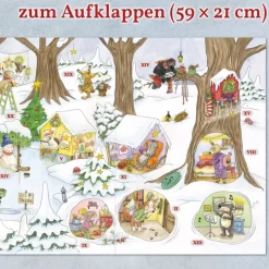 Adventskalender-Rätsel für Kinder ab 6 Jahren um 24 Wichtelwünsche von Waldtieren, mit großem Wald-Panorama (59 x 21 cm)