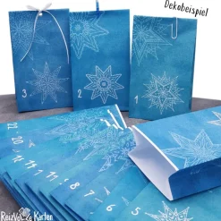 Adventskalender-Tüten mit Stern-Design blau-türkis zum Befüllen – 24 handgefertigte Papiertüten mit Mandalas