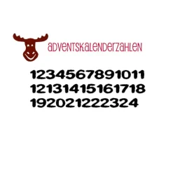 Adventskalenderzahlen 1-24 & Elch #4 aus Velour – Flockfolie zum Aufbügeln, farbwahl, inkl. Anleitung