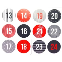 Adventskalenderzahlen 1-24, Sticker, Aufkleber, 4 cm Durchmesser, grau rot schwarz, Zahlen Sticker 40mm