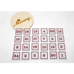 Adventskalenderzahlen Anhänger Zahlen weiß rot Filz eckig bestickt