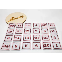 Adventskalenderzahlen Anhänger Zahlen weiß rot Filz eckig bestickt