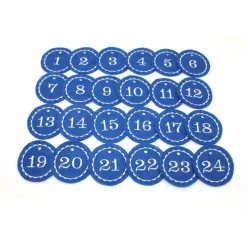 Adventskalenderzahlen Anhänger Zahlen blau Filz rund bestickt / Zahlen Anhänger Adventskalender