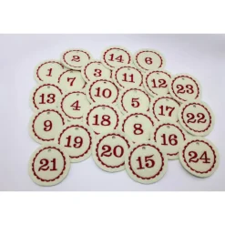 Adventskalenderzahlen creme rot Filz rund bestickt / Zahlen Anhänger Adventskalender