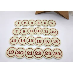 Adventskalenderzahlen creme rot Filz rund bestickt / Zahlen Anhänger Adventskalender