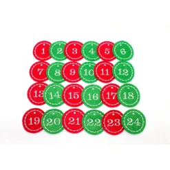 Adventskalenderzahlen rot grün Filz rund bestickt / Zahlen für Adventskalender