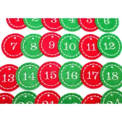 Adventskalenderzahlen rot grün Filz rund bestickt / Zahlen für Adventskalender