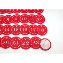 Adventskalenderzahlen rot Filz rund bestickt / Anhänger Zahlen / Zahlen aus Filz / Filzzahlen / Zahlen Adventskalender