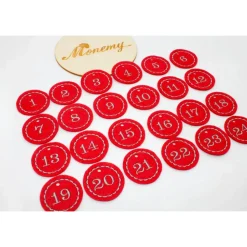 Adventskalenderzahlen rot Filz rund bestickt / Zahlen Anhänger Adventskalender